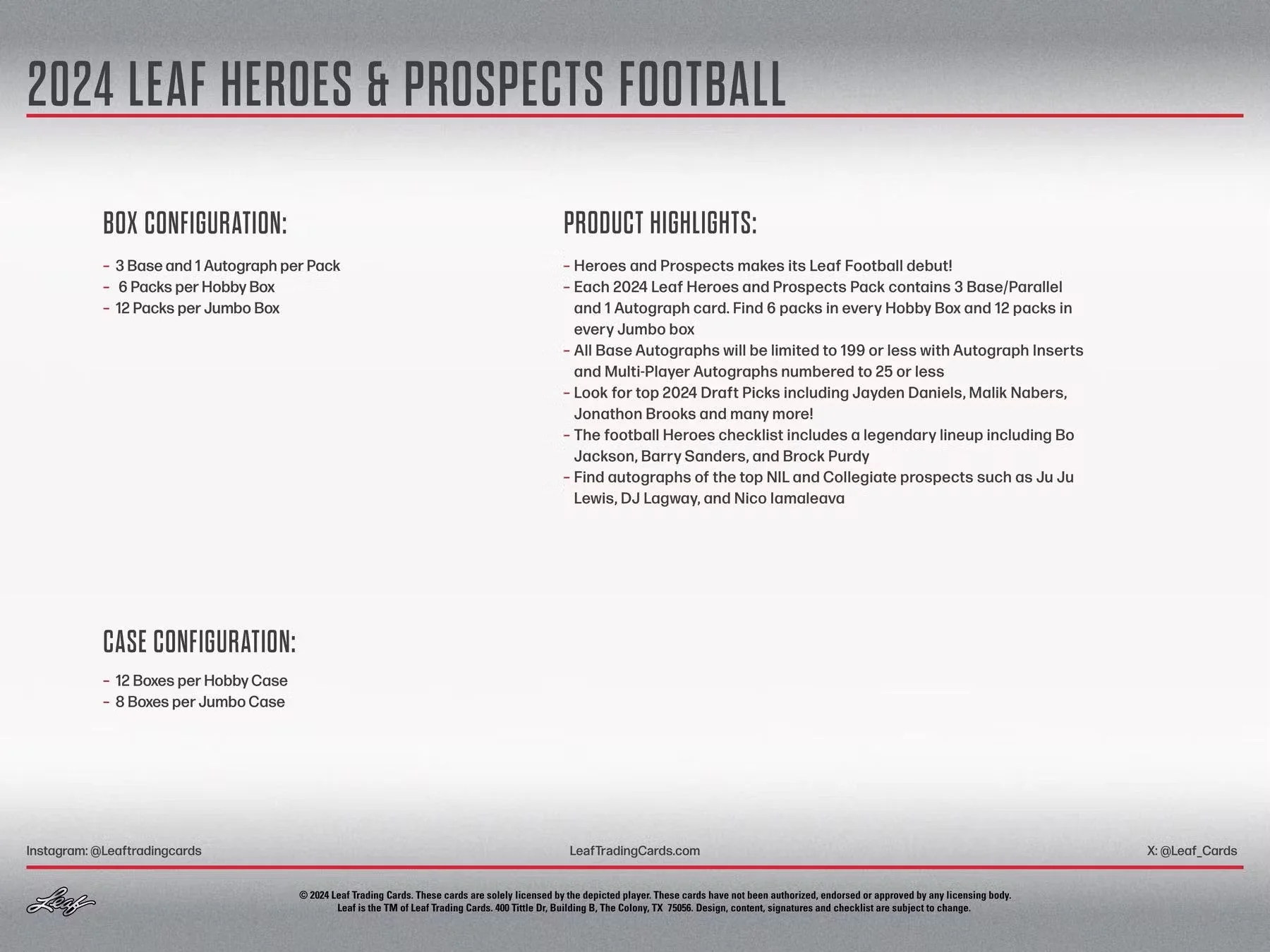 2024 Leaf Heroes & Prospects Football Hobby Jumbo Box - Image 7