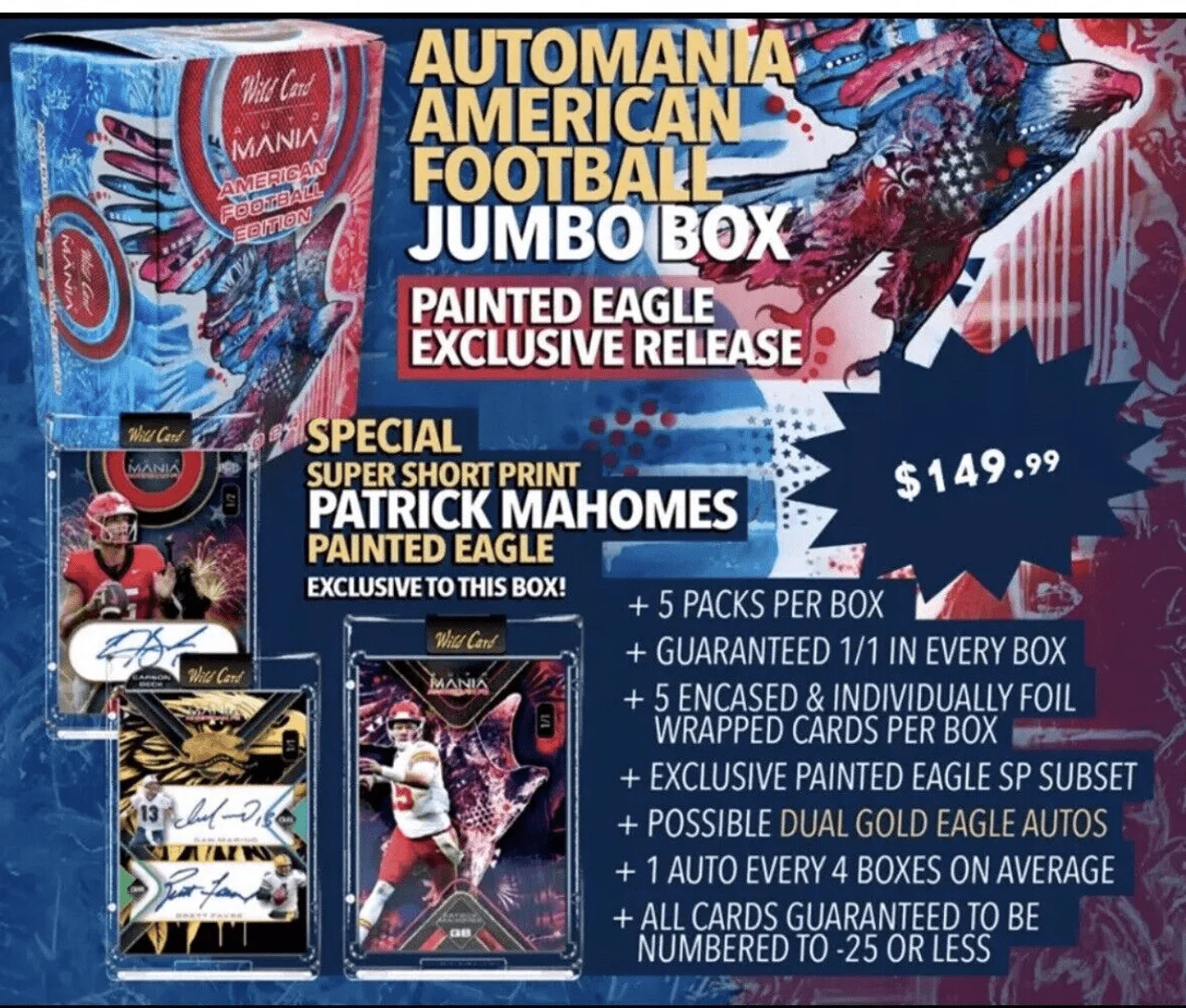 2024 Wild Card Auto Mania American Football Painted Eagle Jumbo Box - Image 3