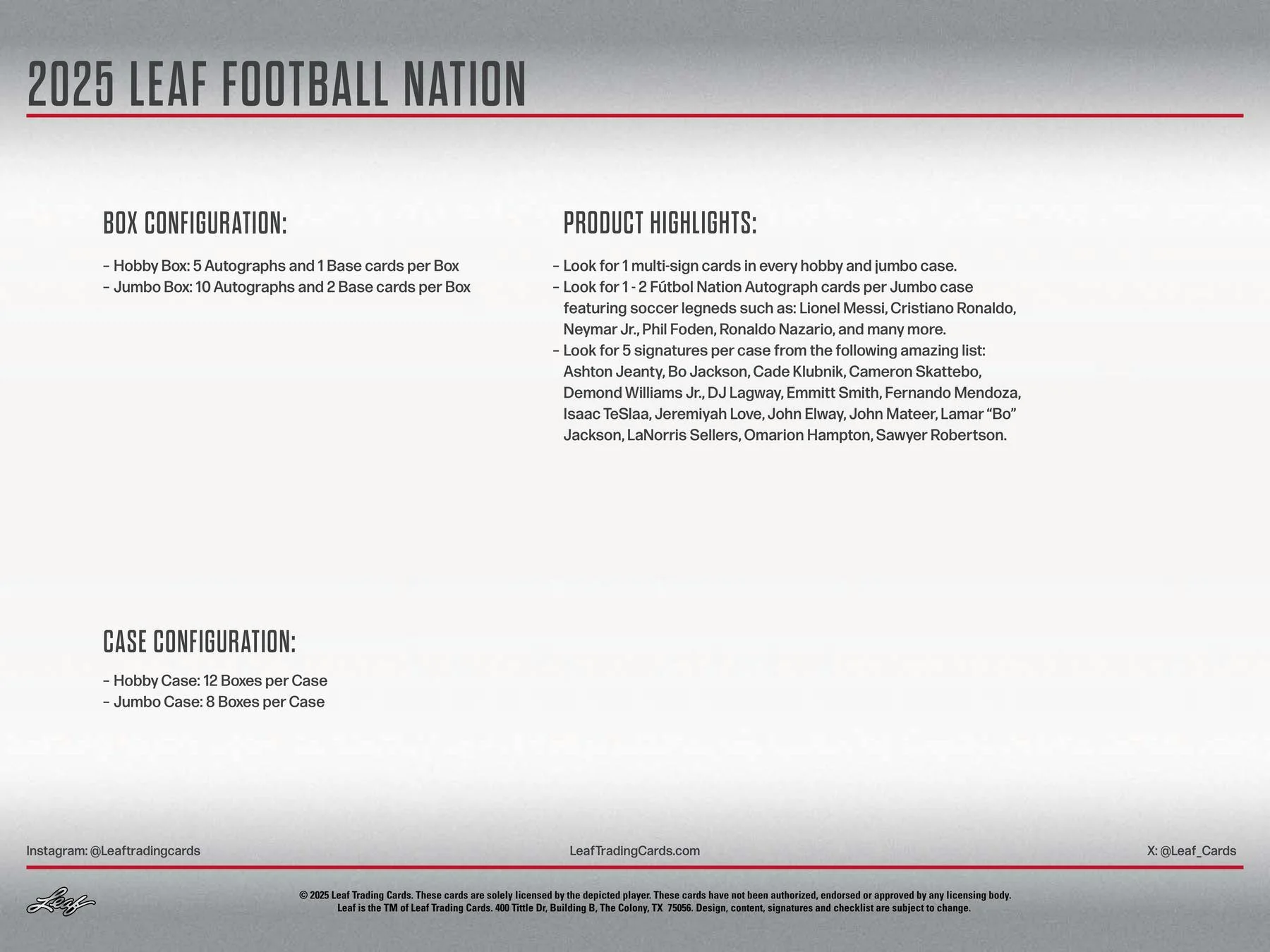 2025 Leaf Football Nation Hobby Box | Columbia Sports Cards - Image 6
