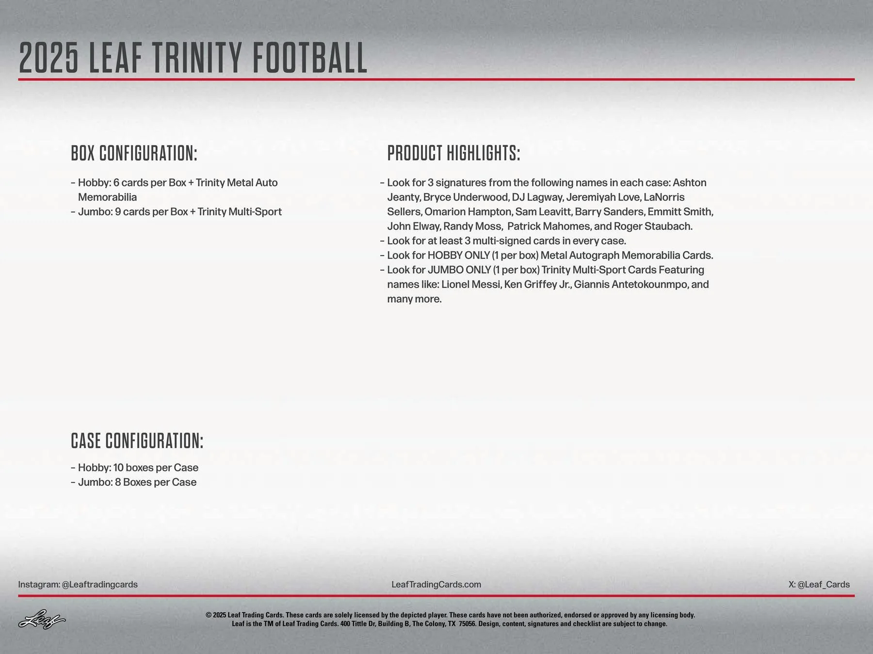 2025 Leaf Trinity Football Jumbo Hobby Box | Columbia Sports Cards - Image 9