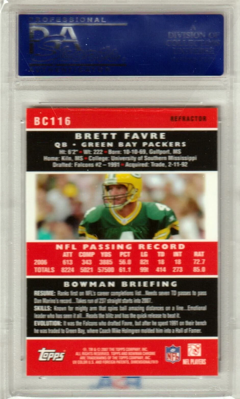 BRETT FAVRE 2007 Bowman Chrome Refractor #BC116 PSA 10 GEM MINT - PACKERS - Image 2