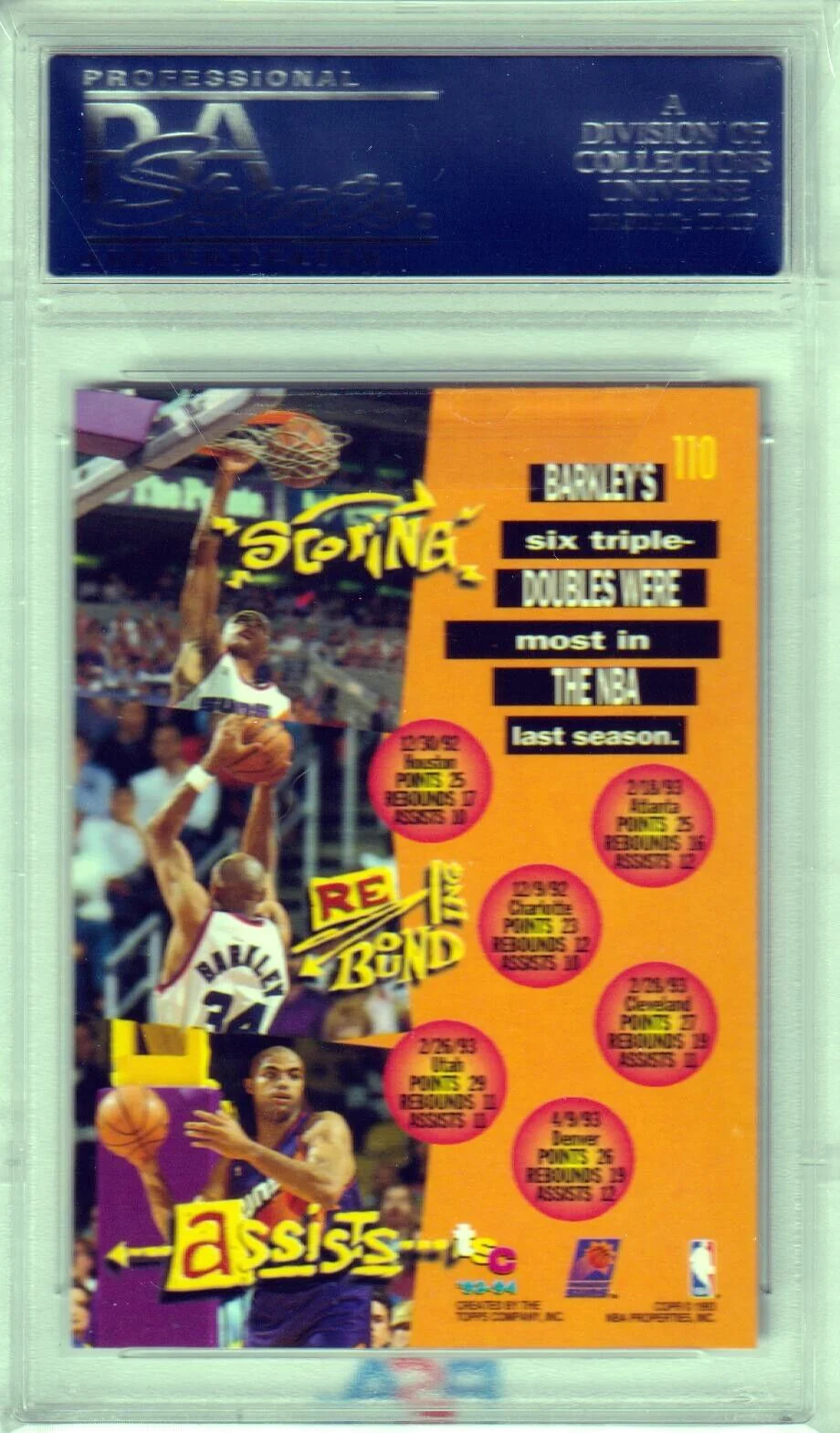 CHARLES BARKLEY 1993-94 Topps Stadium Club #110 PSA 10 GEM MINT - SUNS - Image 2