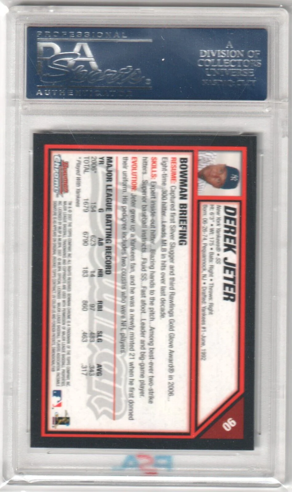 DEREK JETER 2007 Bowman Chrome #90 PSA 10 GEM MINT - YANKEES - Image 2