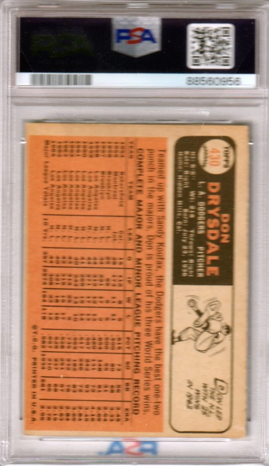 DON DRYSDALE 1966 Topps #430 PSA 4 VG-EX - DODGERS - Image 2