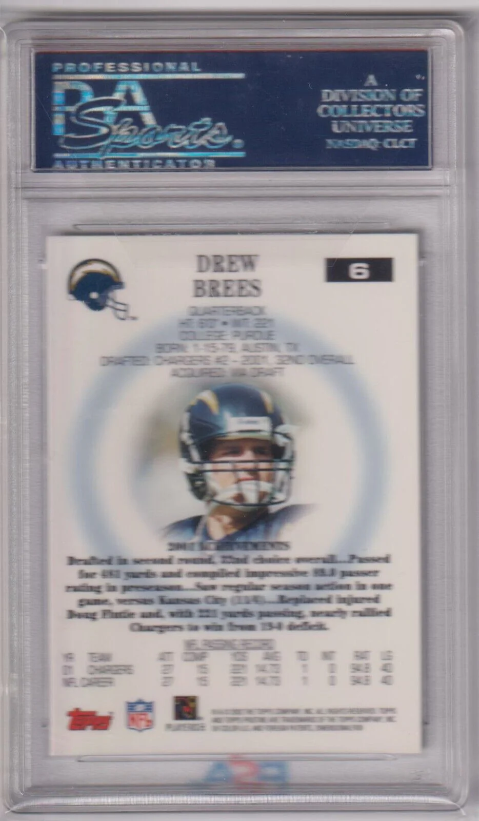 DREW BREES 2002 Topps Pristine #6 PSA 10 GEM MINT - CHARGERS SAINTS - Image 2