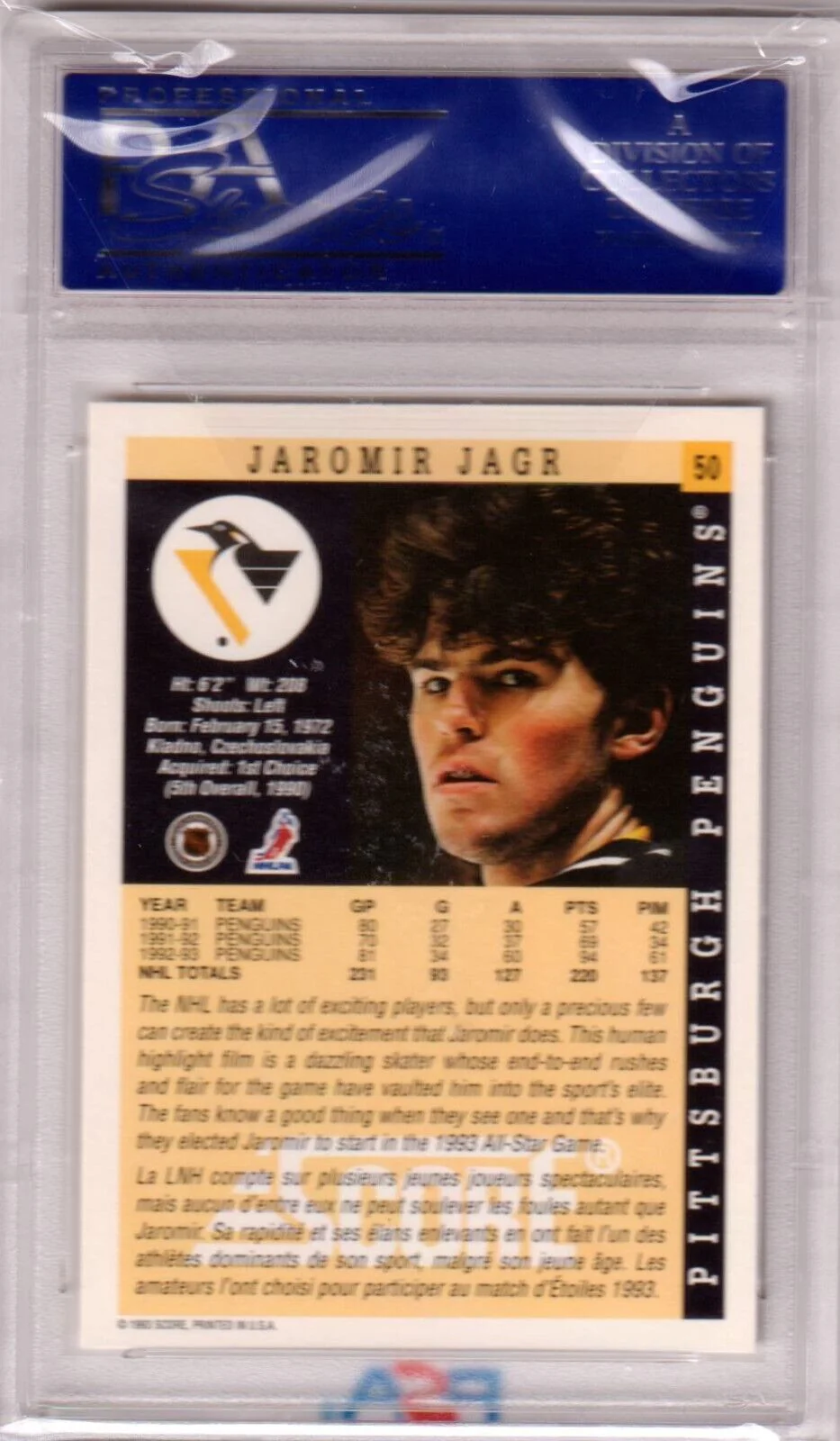 JAROMIR JAGR 1993 Score #50 PSA 10 GEM MINT - PENGUINS POP 8 - Image 2