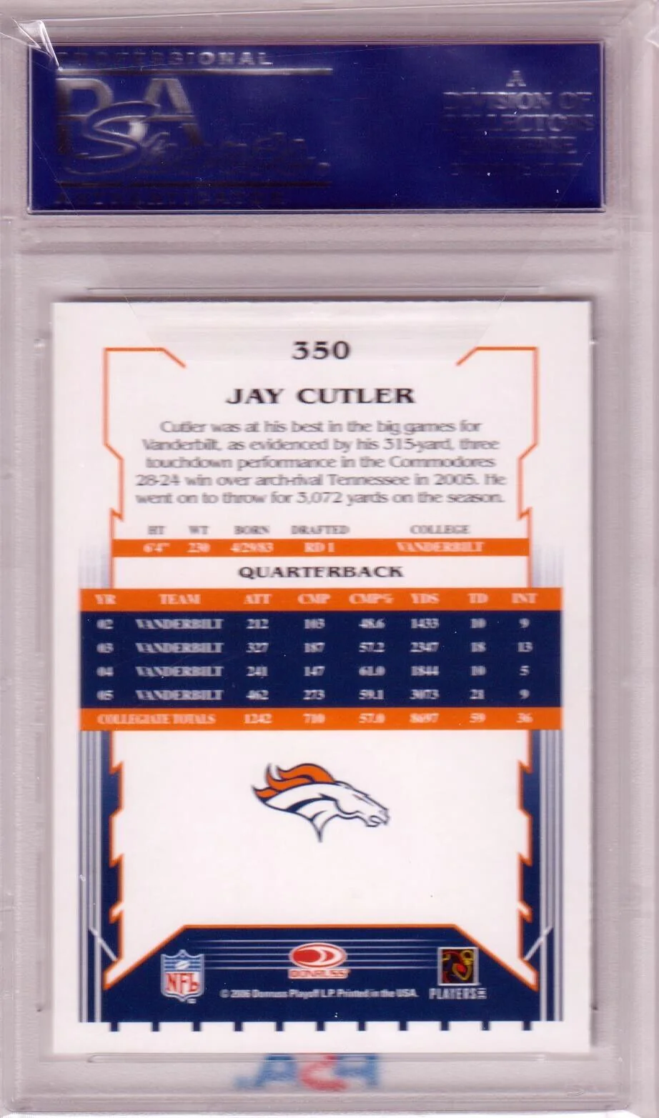 JAY CUTLER 2006 Score RC Rookie #350 PSA 10 GEM MINT - BRONCOS - Image 2