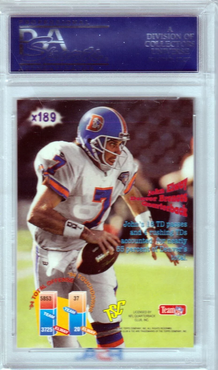 JOHN ELWAY 1995 Topps Stadium Club #189 PSA 10 GEM MINT - BRONCOS - Image 2