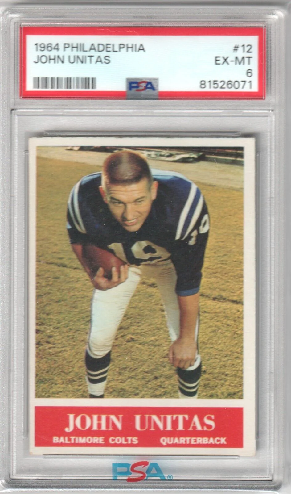 JOHNNY UNITAS 1964 Philadelphia #12 PSA 6 EX-MT - COLTS