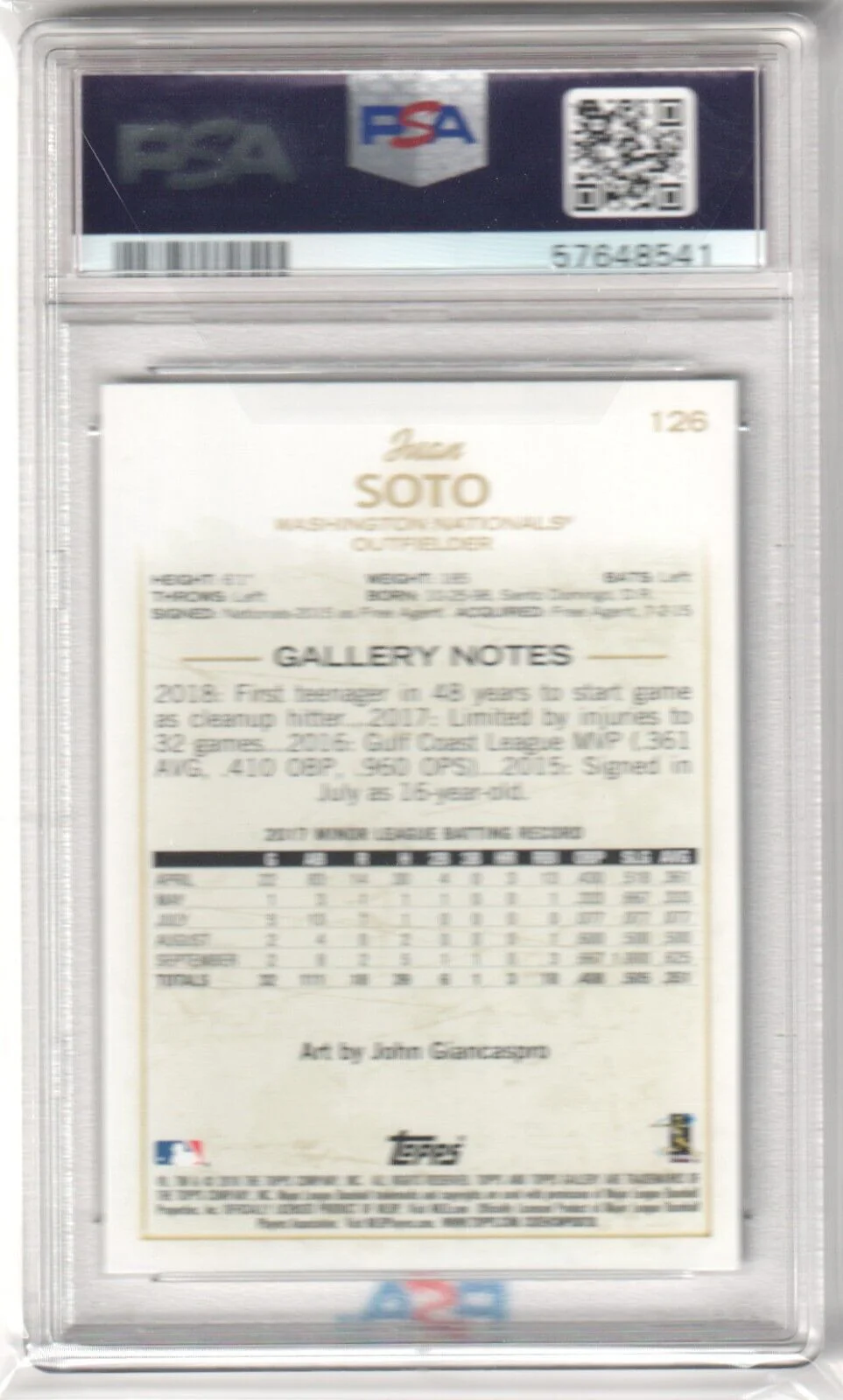 JUAN SOTO 2018 Topps Gallery RC Rookie #126 PSA 9 MINT - NATIONALS YANKEES - Image 2