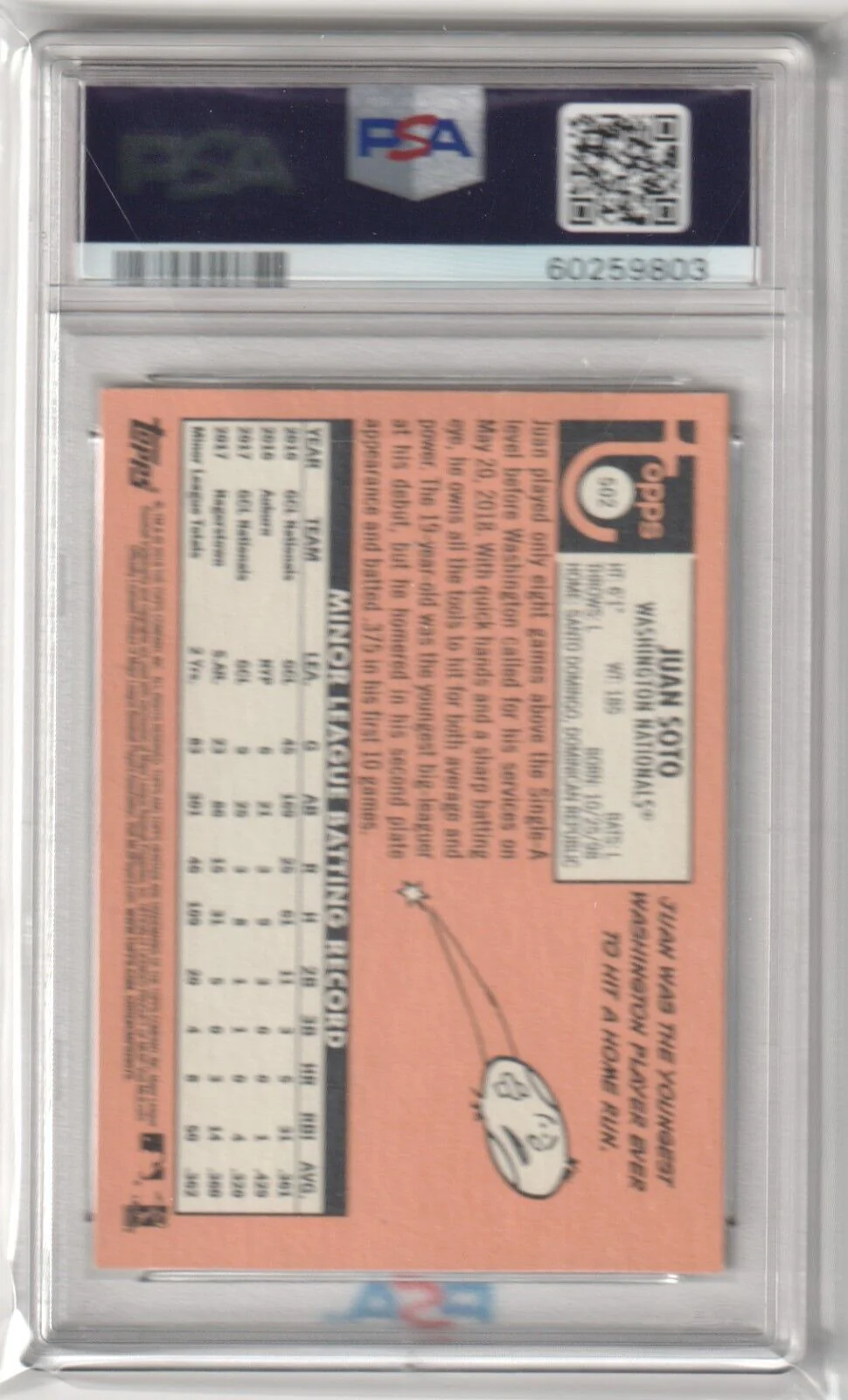 JUAN SOTO 2018 Topps Heritage RC Rookie #502 PSA 8 NM-MT - NATIONALS YANKEES - Image 2