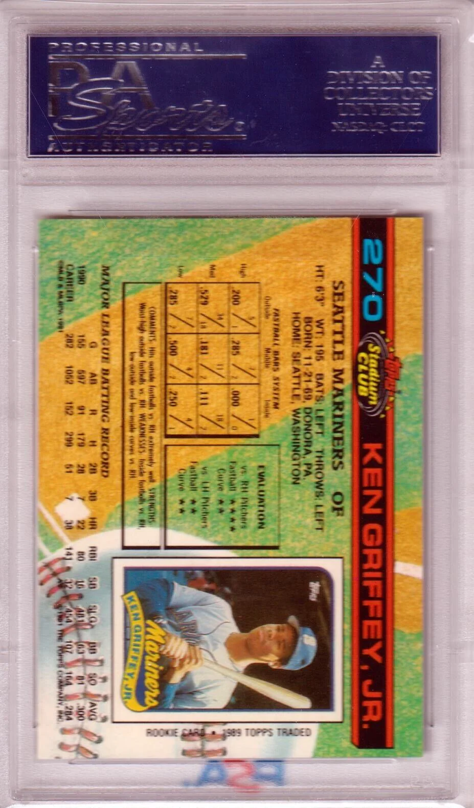 KEN GRIFFEY JR 1991 Topps Stadium Club #270 PSA 8.5 NM-MT+ - MARINERS - Image 2