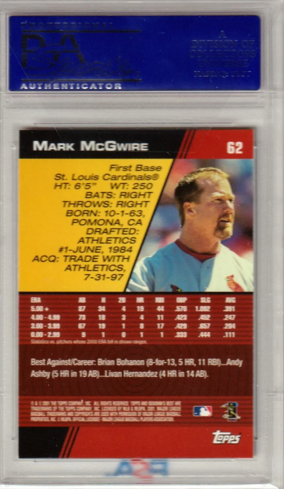 MARK McGWIRE 2001 Bowman's Best #62 PSA 10 GEM MINT - CARDINALS - Image 2