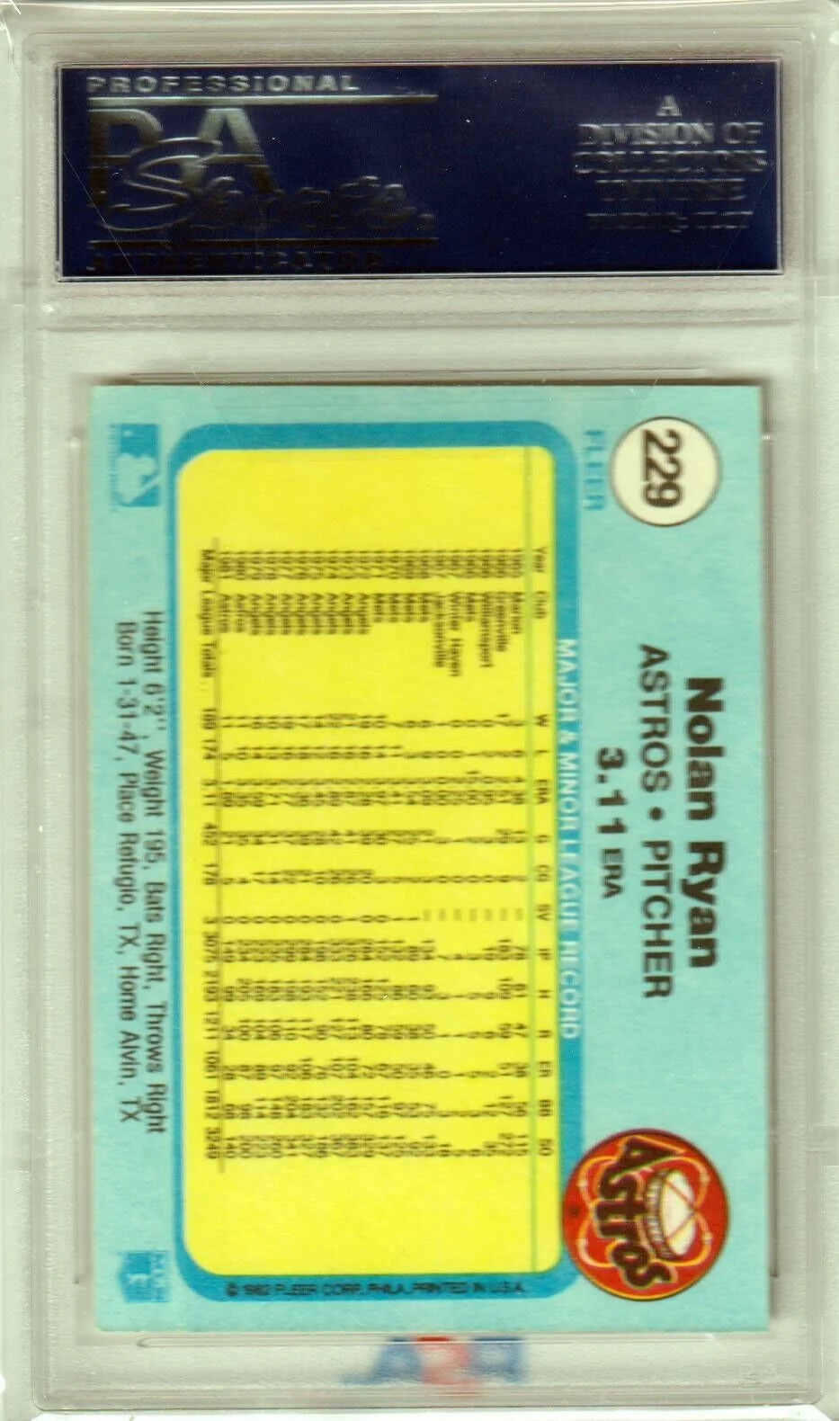 NOLAN RYAN 1982 Fleer #229 PSA NM-MT - ASTROS - Image 2