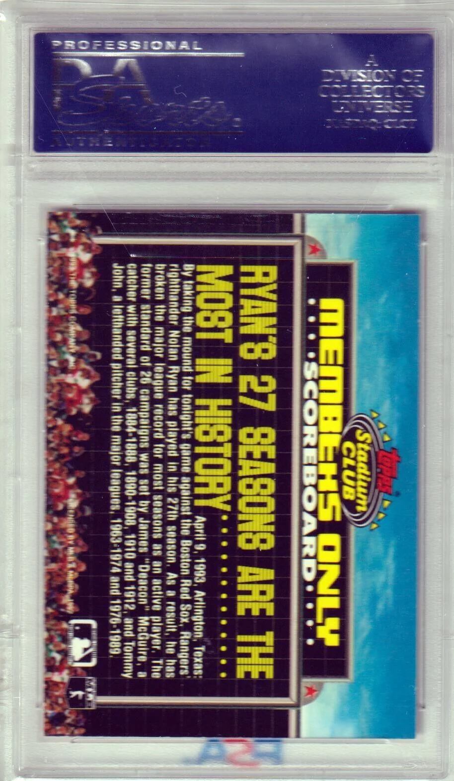 NOLAN RYAN 1992 Topps Stadium Club Members Only PSA 10 GEM MINT - RANGERS - Image 2