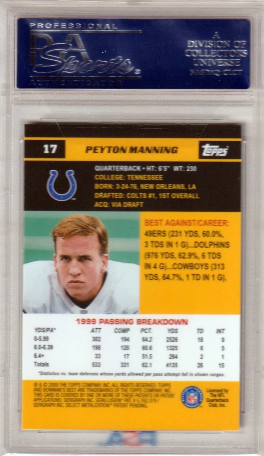 PEYTON MANNING 2000 Bowman's Best #17 PSA 10 GEM MINT - COLTS - Image 2