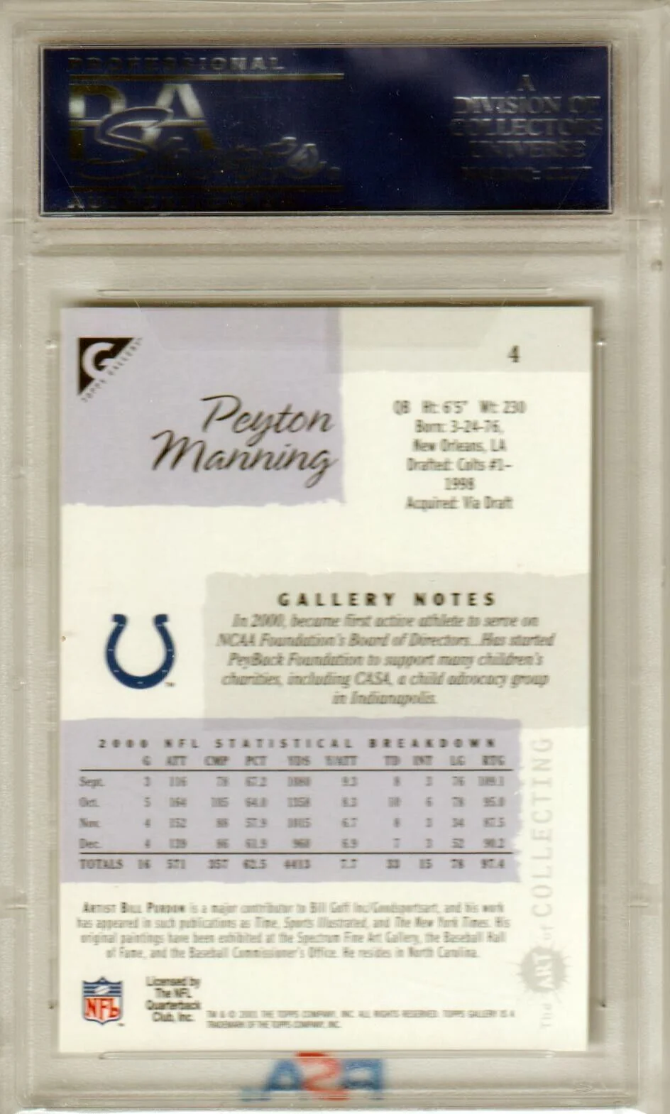 PEYTON MANNING 2001 Topps Gallery #4 PSA 10 GEM MINT - COLTS POP 11 - Image 2