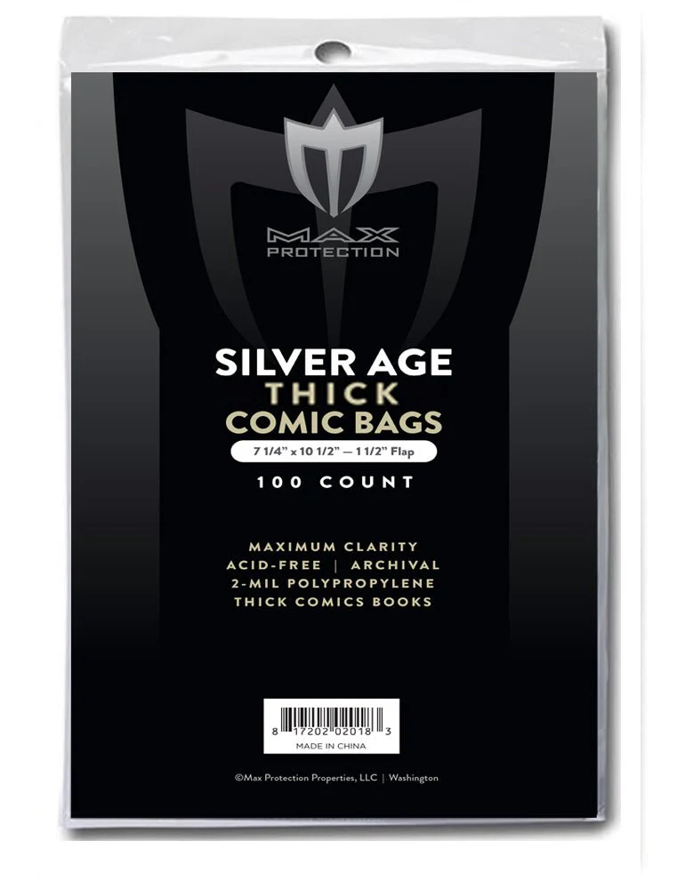 100ct Pack Silver / Regular Thick Comic Bags 7-1/4 x 10-1/2