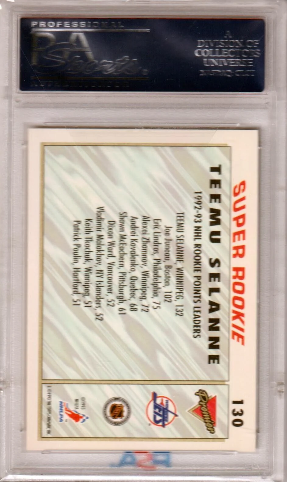 TEEMU SELANNE 1993 Topps OPC Premier Super Rookie RC #130 PSA 10 GEM MINT - JETS - Image 2