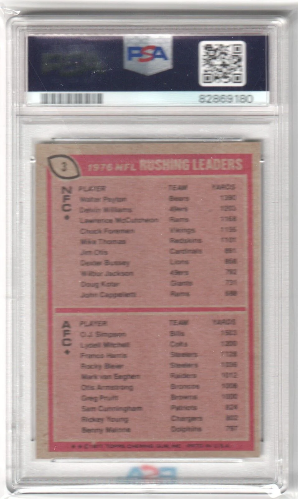 WALTER PAYTON O.J. SIMPSON 1977 Topps #3 PSA 7 NM - BILLS BEARS - Image 2