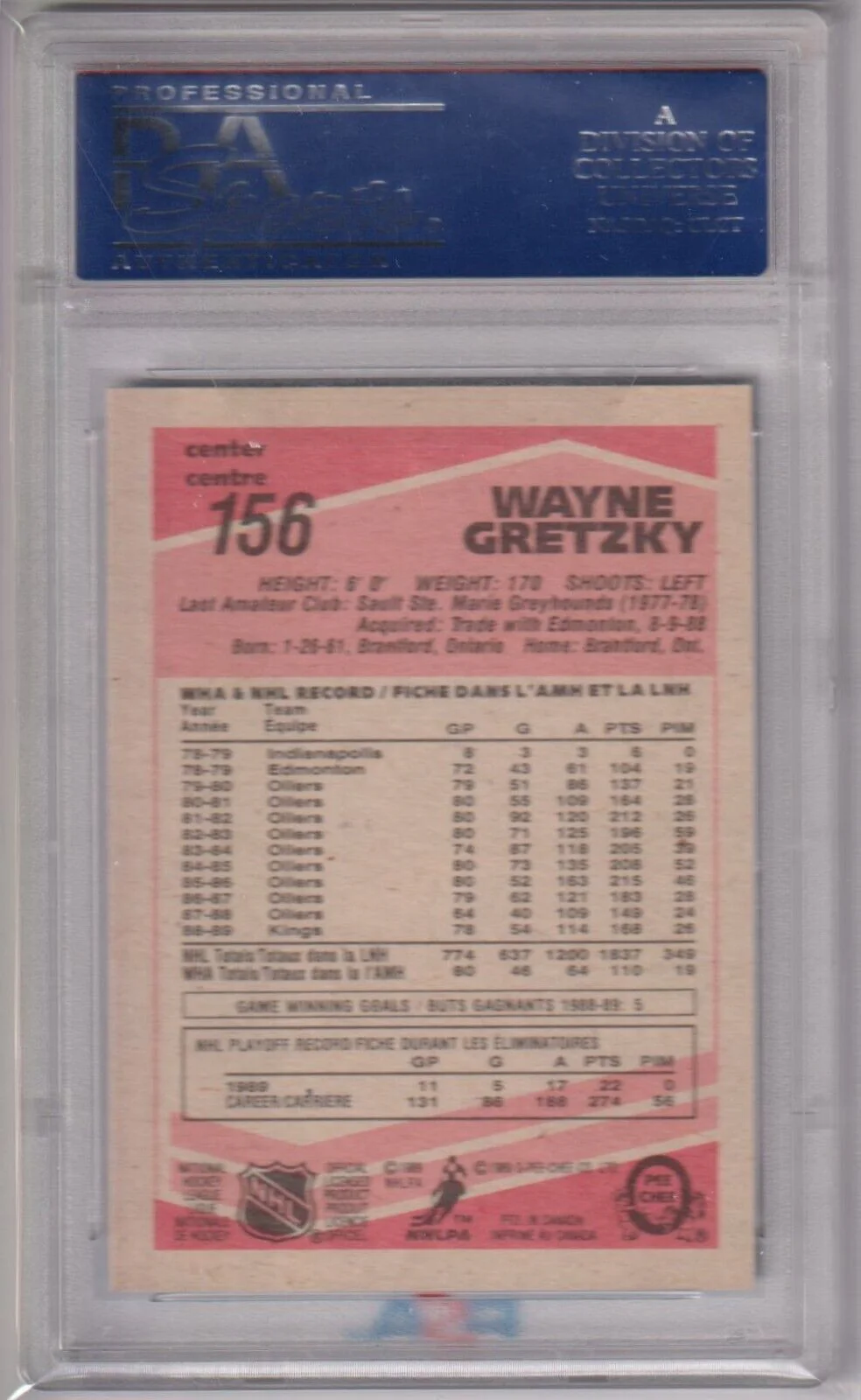 WAYNE GRETZKY 1989-90 O-PEE-CHEE OPC #156 PSA 9 MINT - KINGS - Image 2