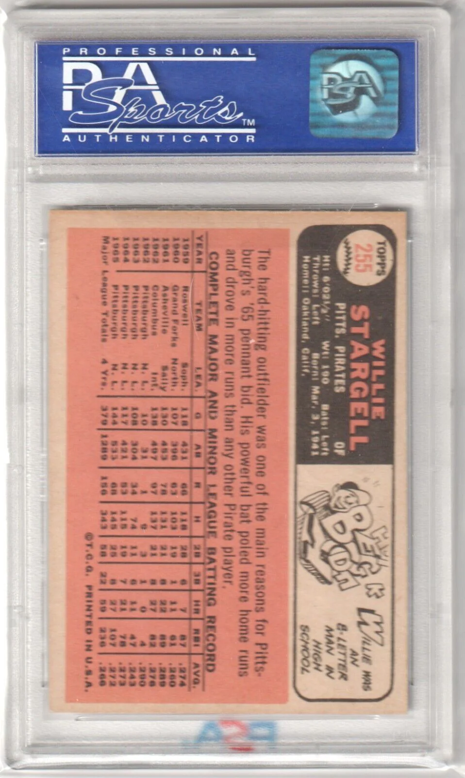 WILLIE STARGELL 1966 Topps #255 PSA 7 NM - PIRATES - Image 2