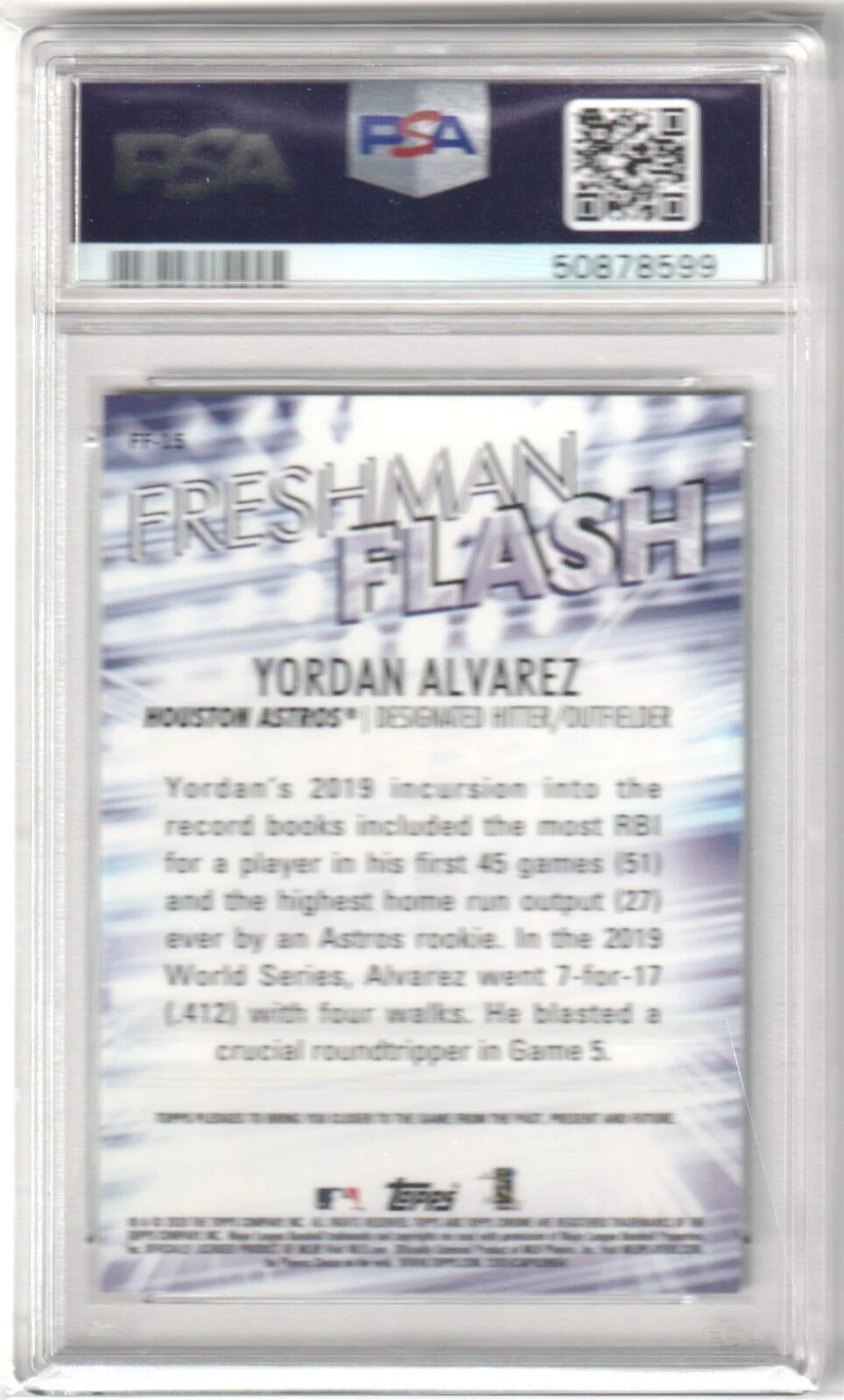 YORDAN ALVAREZ 2020 Topps Chrome RC Rookie Freshman Flash PSA 9 MINT - ASTROS - Image 2